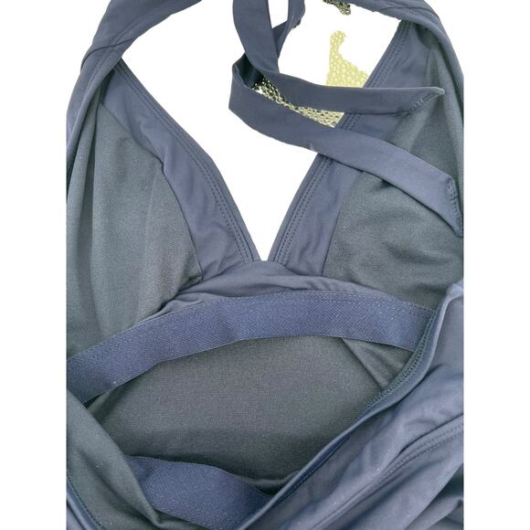 ATHLETA Tankini Swim Top Shirrendipity Halter Style Navy Women's Size Medium - Picture 3 of 6